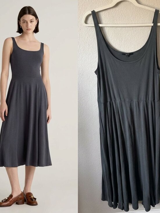 Quince Dresses & Skirts - Quince Charcoal Gray Tencel Lyocell Fit & Flare Midi Dress Size XL Lagenlook